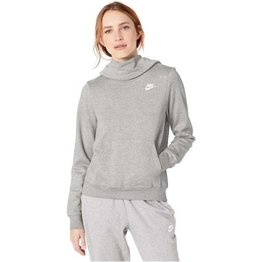 Nike Women's NSW Fleece Hoodie Varsity, Standard Fit Gray Size S
